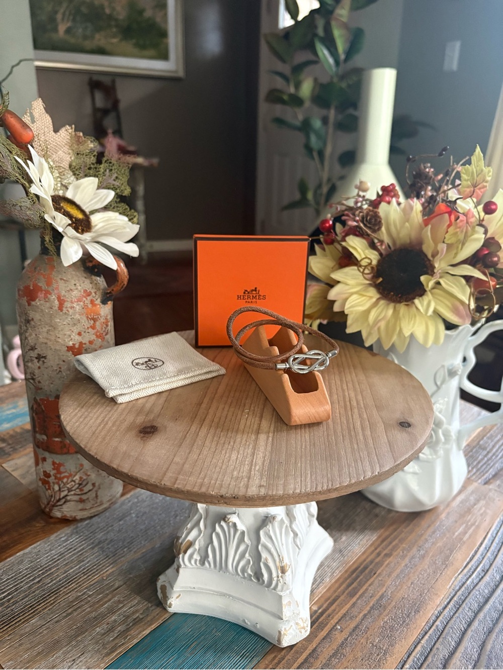 Hermès Atamé Double Tour Brown Leather Wrap Bracelet Palladium Hardware Box